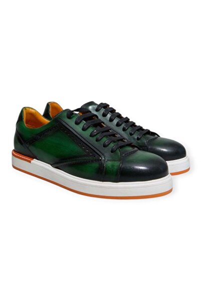 FRANCO CALVANI Green Color Lace-Up Genuine Leather Men's Shoes
