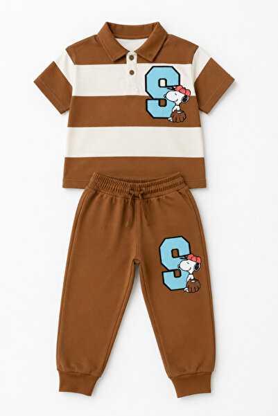 NOBLEKIDS Boy's Snoopy Printed Striped Polo Collar Set