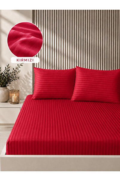 Bella Home طقم ملاءات ساتان مخططة مقاس 160×200 |   ملمس ناعم |   أنيق ومريح