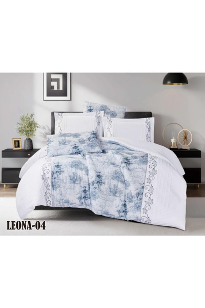 Generic Brand مفرش نفرين ليونا 6ق -LEONA - ابيض على ازرق فاتح