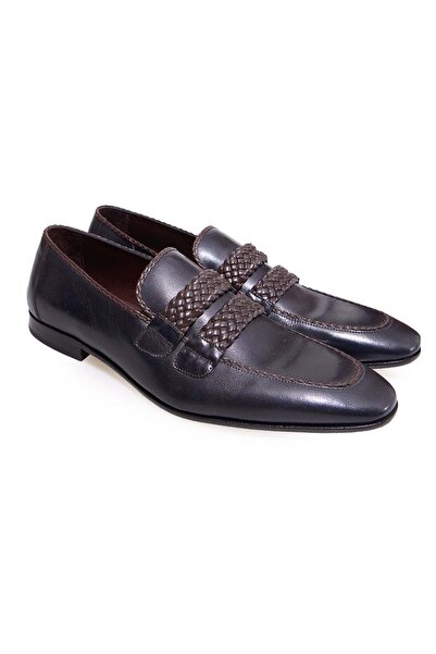 FRANCO CALVANI Dark Blue Color Laceless Genuine Leather Men's Shoes