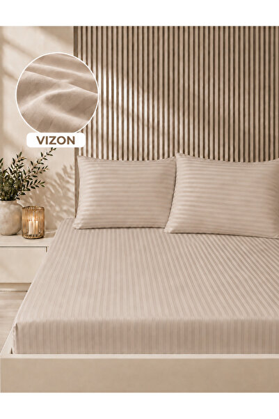 Bella Home طقم ملاءات ساتان مخططة مقاس 160×200 |   ملمس ناعم |   أنيق ومريح