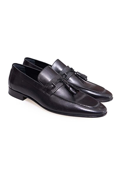 FRANCO CALVANI Black Color Laceless Genuine Leather Men's Shoes