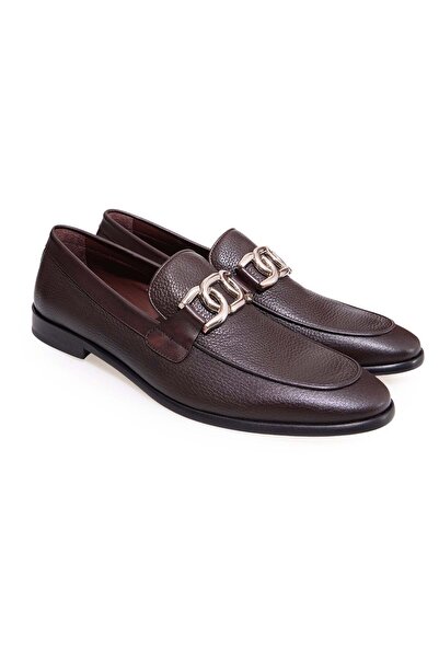 FRANCO CALVANI Brown Laceless Genuine Leather Men's Shoes