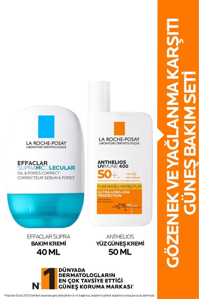 La Roche Posay GÖZENEK VE YAĞLANMA KARŞITI GÜNEŞ BAKIM SETİ: Supra 40ML Krem&...