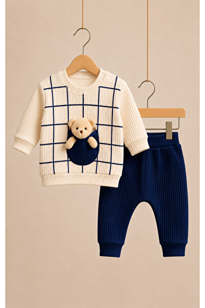 LITTLE&CO Erkek Bebek 2’li Takım | Ayıcık Detaylı Sweatshirt ve Pantolon Seti...