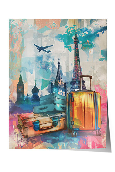 Zestia Pop Art Travel Premium Poster, World Icons Collage, No: 20465
