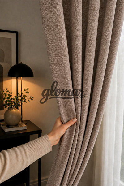 GLOMAR Mink Linen Plain Curtain, No Pleats, Extra-Foam, Ready-To-Use, Single ...