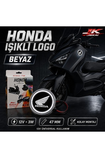 JİEKAİ HND Uyumlu 12V LED Işıklı Motosiklet Logosu Üniversal 47 mm 3W ( BEYAZ )