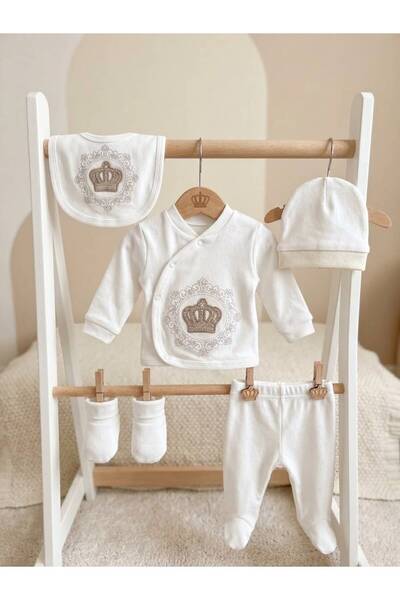 Efemkids 100% Cotton 5-Piece Baby Bodysuit Set Newborn Gift Set with Crown Em...