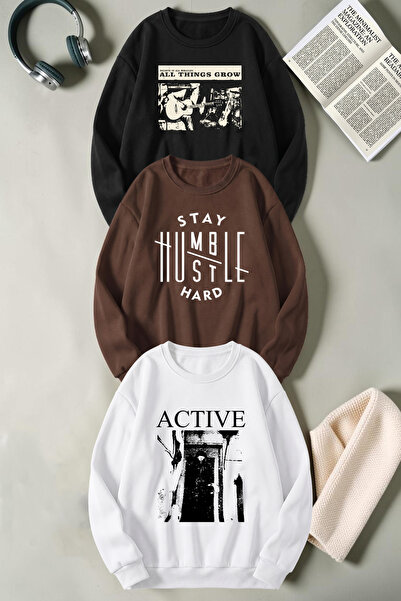 uyguntarz Unisex Mixed Printed Crew Neck Sweatshirt Set – Pack of 3