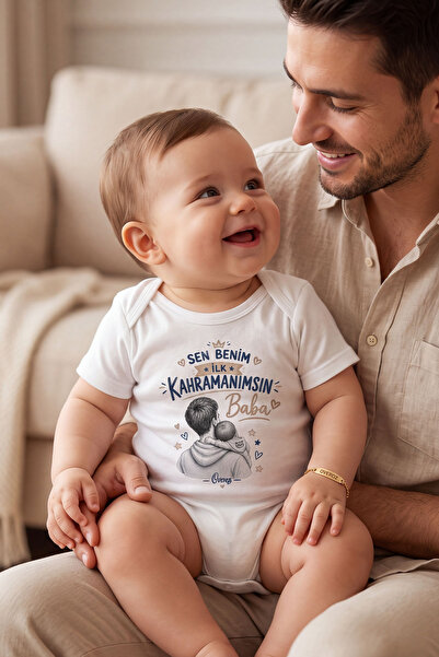 Overoz Hero Dad Written Baby Bodysuit for Boys and Girls, White Short Sleeve ...