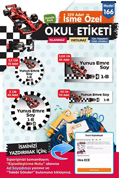 TUĞSET Okul Etiketi Kalem Defter Etiketi Özel İsim Yazılabilen Etiket Seti - İsimli Etiket OE166-OE166