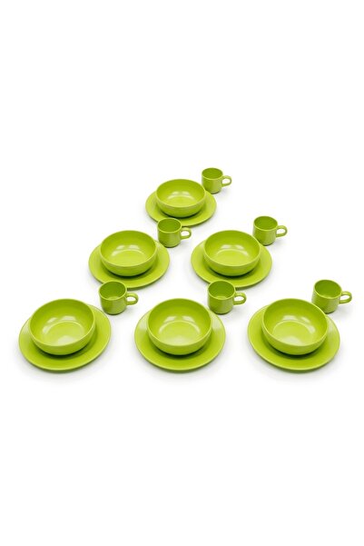 NO BRAND Set de vase din melamină, verde, 18 piese: căni, boluri, farfurii – ...
