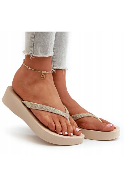 Ipanema Pantofi de damă stil japonez, din plasă, șic, bej cu sclipici, 41.5 EU
