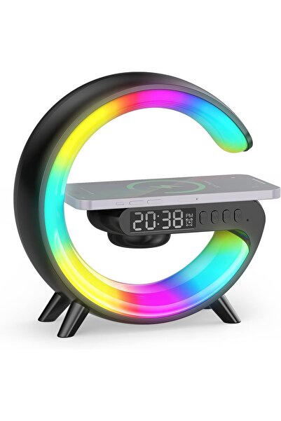 NO BRAND Lampă cu ceas deșteptător, încărcător wireless de 15W și difuzor Blu...