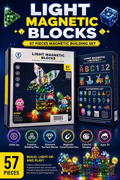 Toy Factory Light Magnetic Blocks 57 Pieces STEM Building Set for Kids Ages 3...