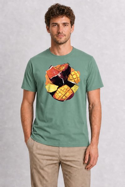 WAKHA Modern Mango Collage Printed T-Shirt - Green