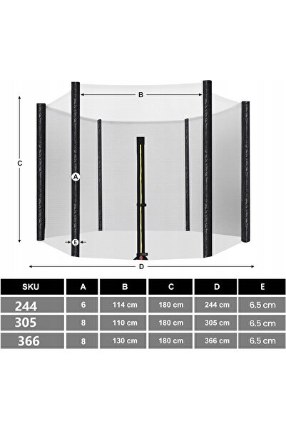NO BRAND TRAMPOLINA PLASĂ DE SIGURANȚĂ REGLABILĂ 244cm NEAGRĂ