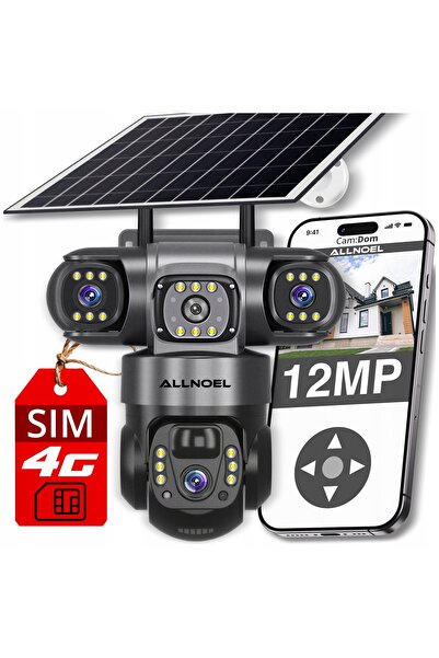 NO BRAND Cameră solară rotativă cu 3 lentile, cartelă SIM, LTE, wireless, 12MPx