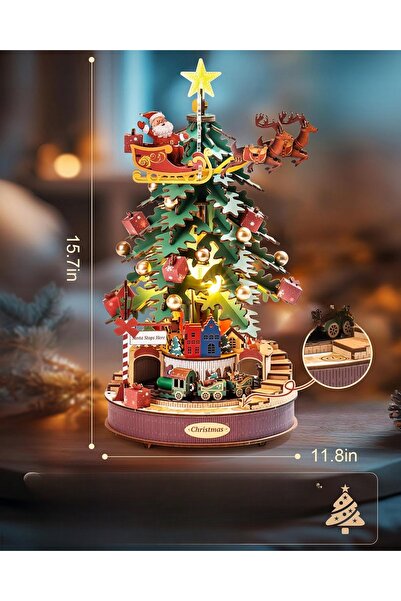 Robotime Puzzle 3D din lemn brad de Crăciun cutie muzicală 319 el model USB-C