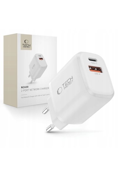 NO BRAND Încărcător de rețea 2xUSB Tech-Protect NCA20 20W PD QC3.0 Alb