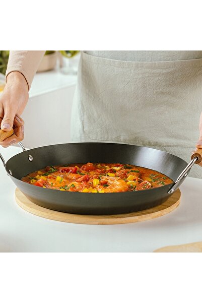 Nava Wok cantonez din oțel carbon cu mânere 2.5 L 30 CM