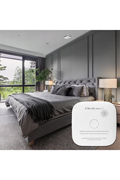 Qoltec Detector de fum wireless certificat, 10 ani, alarmă 85dB, protecție îm...
