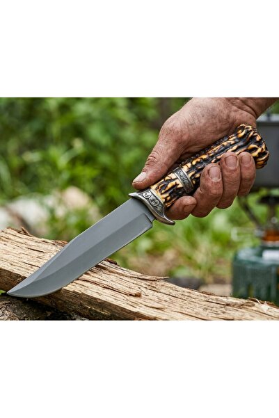 NO BRAND Cuțit de vânătoare Kandar cu mâner din corn de cerb, 27 cm – Robust