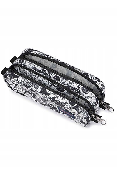 Jansport Etui mare pentru accesorii, penar cu două compartimente - buline