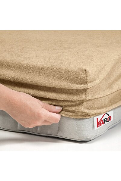 NO BRAND Cearșaf de pat din frotir cu elastic 80x200 bej închis 010 grosime 2...