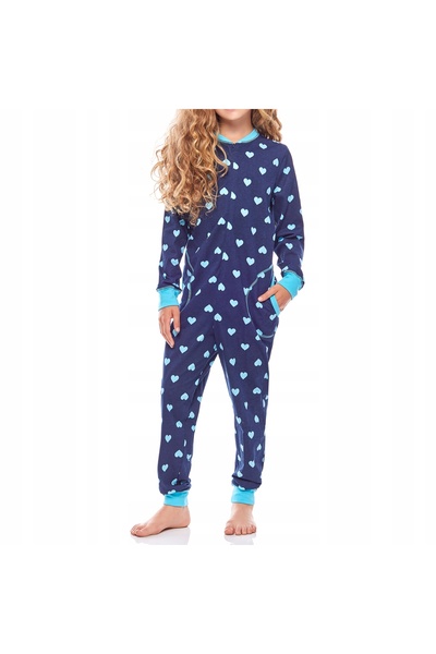 NO BRAND Salopetă pijama pentru fete, din bumbac, cu buzunare, 146-152