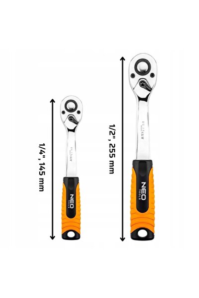 NEO Tools Set de 2 bucăți. Cheie cu clichet 72T 1/2 + 1/4 Mare și mică NEO