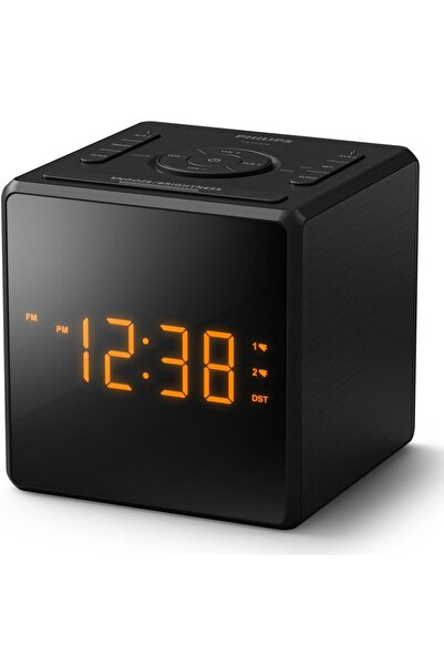 Philips TAR4500/10 Clock Radio, FM Radio, Dual Alarm, USB-C (Black)