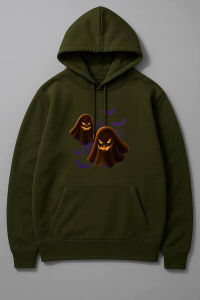 JANTIL MODA Unisex Oversize 3 Thread Yarn Kangaroo Pocket "Ghost and Bat" Pri...