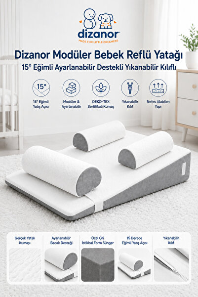 Dizanor Modüler Bebek Yatağı 15° Eğimli Ayarlanabilir Destekli Yıkanabilir Kı...
