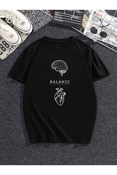 k222 Women's Y2K Minimalist Brain-Heart Balance Print Crewneck Short Sleeve T...