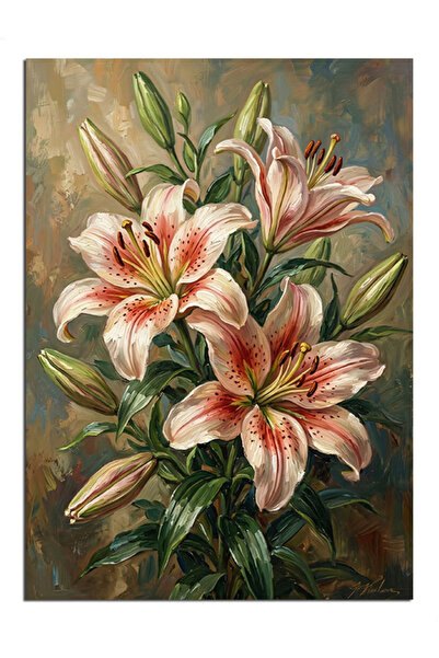 Artmeg Buchet de flori de crin roz Pânză decorativă - Pictură pe lemn MDF