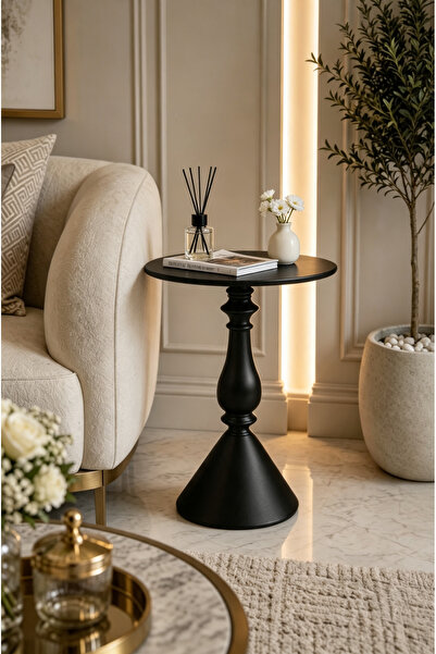 Shangxing Luxury wrought iron side table, black decorative table. Round bedsi...