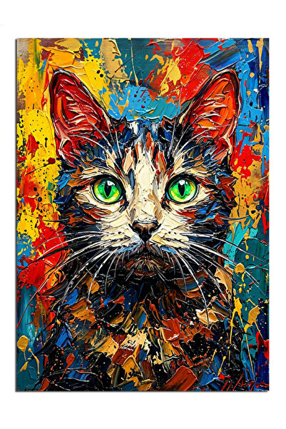 Artmeg Pânză decorativă cu pisică cu ochi verzi și explozie colorată - Masă d...