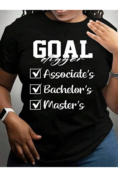 NOURAM تي شيرت بطباعة جرافيكية باللون الأسود بعبارة "I Am A Goal Digger Maste...