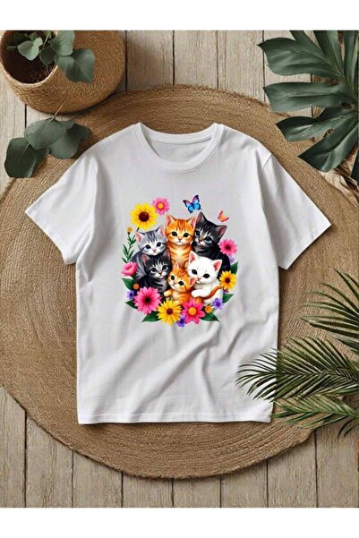 4CR Women's Cat Lover Graphic Tee, Adorable Floral Kitten Design, Comfy Crew ...