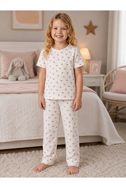 Generic Brand Heart Patterned Cotton Fabric Children's Pajamas