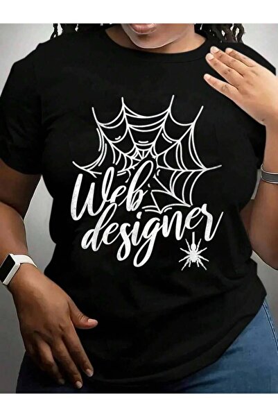 4CR تي شيرت بتصميم جرافيكي أسود لعيد الهالوين من Web Designer، سبايدر هالوين