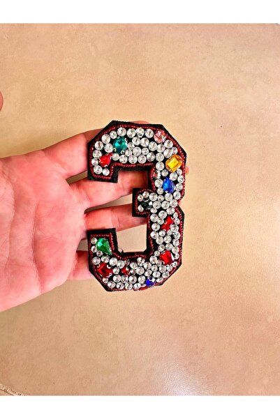 Gönülden Tasarım 10X7 cm Bead Stone Embroidery 3 Number Arma Sewing Applique