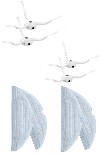 Rovexa Roborock S7 Max Ultra Compatible 4 White Side Brushes 4 Mop Fiber Mops