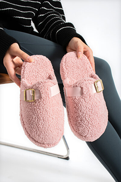 ModaMert Women's Powder Buckle Detailed Winter Comfortable Women's Slippers