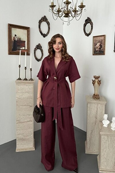 Generic Brand Burgundy Linen Shirt Suit