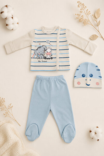 Beniizle Elephant and Zebra My Friends Printed 3-Piece Baby Hospital Discharg...