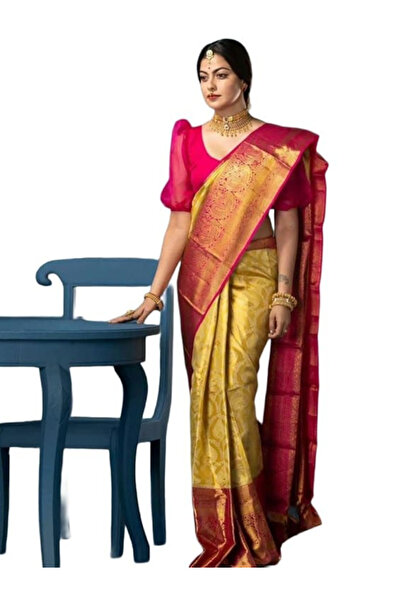 MYSMAR Mustard Yellow Kanjivaram Jacquard Silk Saree - MAF3157 | Mustard Yell...